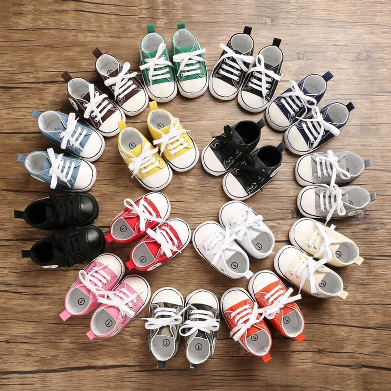 Unisex Baby Boys Girls Shoes, Newborn Infant Non-Slip Canvas Denim High Top Sneakers, Toddler First Walkers Shoes