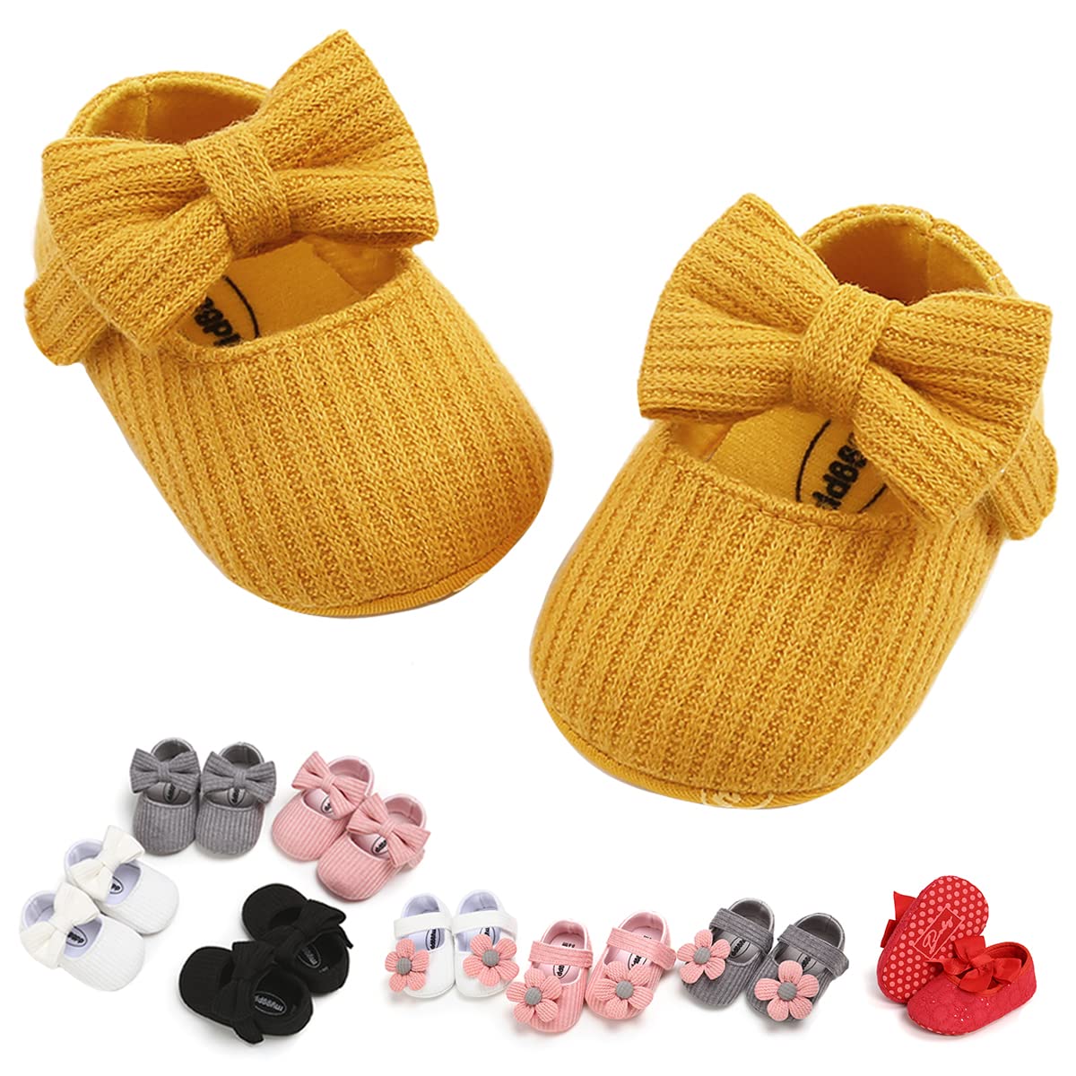 Baby Girls Mary Jane Flats with Bowknot Floral Princess Wedding Dress Shoes Soft Newborn Infant Crib First Walkers Prewalker