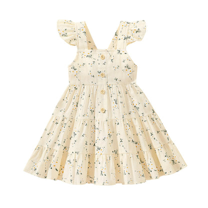 Toddler Baby Girls Dress Ruffle Sleeveless Floral Summer Beach Butterfly Sundress Kids Casual Dresses