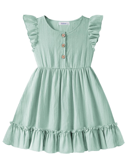 Arshiner Toddler Girls Dress Ruffle Sleeveless Button Down Dresses Summer Beach Casual Sundress with Pocket for 1-7Y