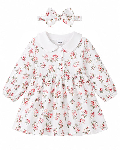 Renotemy Baby Girl Dress Fall Button Peter Pan Collar Floral Dresses 3M-3T