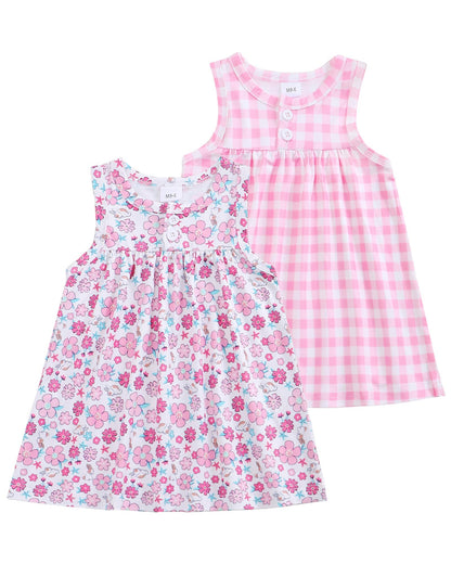 Baby Girl Dress Clothes 2-Pack Sleeveless Solid Printed Cute Baby Dresses