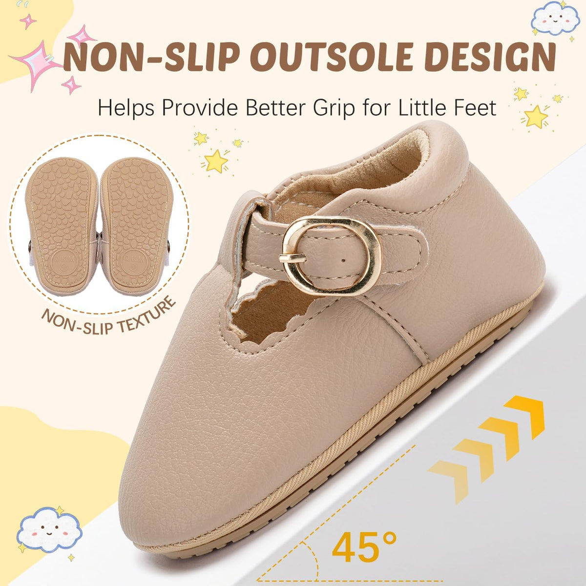 HONGTEYA Baby Girls Shoes Infant Mary Jane Flats Non Slip Newborn Moccasins