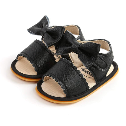 Baby Girl Sandals Flower Bowknot Soft Sole Anti Slip Rubber Wedding Dress Flats Toddler First Walking Shoes