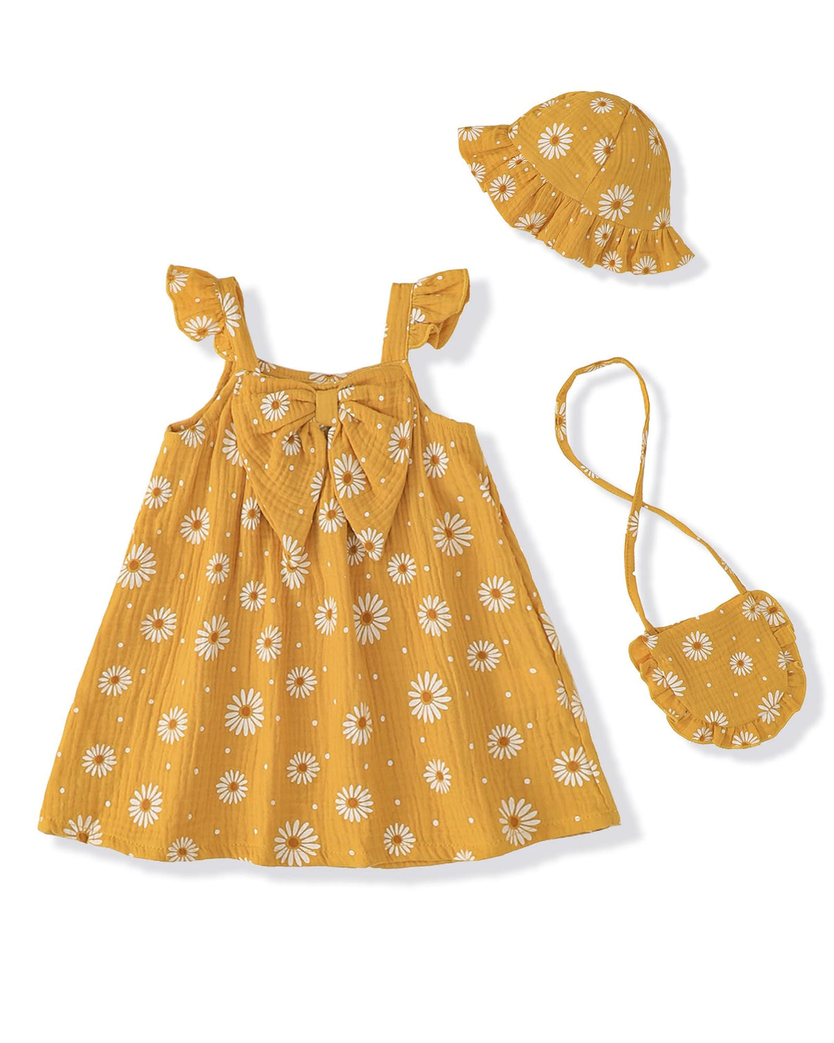 Renotemy Infant Baby Girl Dresses Summer Outfits Casual Cotton Linen Sundress with Hat Toddler Clothes for Girls 3Months-3T
