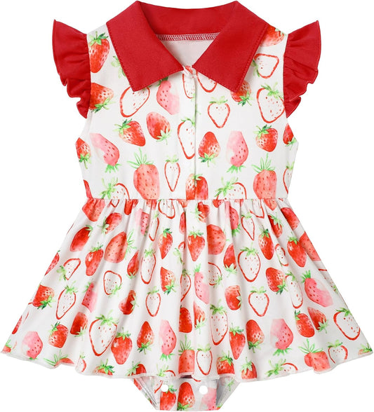 YALLET Baby Girl Flutter Sleeves Polo Dress Snap Bottom Romper Outfit 0-24M