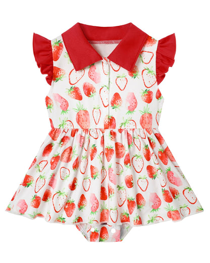 YALLET Baby Girl Flutter Sleeves Polo Dress Snap Bottom Romper Outfit 0-24M