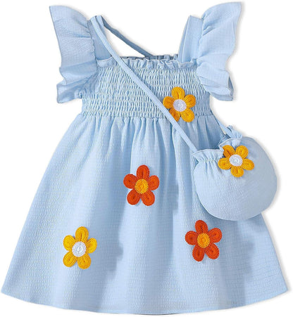 Toddle Baby Girl Dress Ruffle Summer Sleeveless Dresses 3D Floral Sundress 2Pcs Photoshoot Outfit