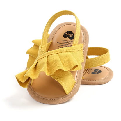Baby Girl Sandals Flower Bowknot Soft Sole Anti Slip Rubber Wedding Dress Flats Toddler First Walking Shoes