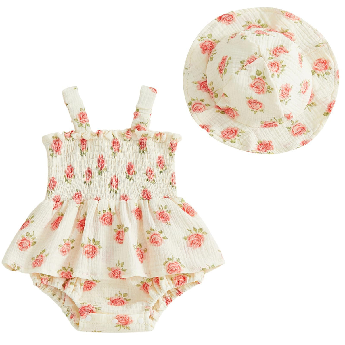 Mubineo Baby Girl Clothes Summer Dress Cotton Linen Romper Sleeveless Smocked Rompers Sun Dress Hat Skirt Boho Outfits