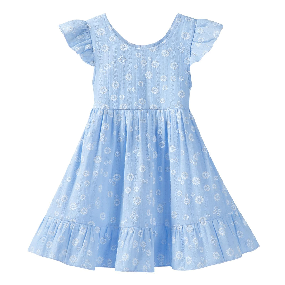 Toddler Girls Backless Cotton Floral Dress, Ruffle Flutter Sleeve,18M-6Y