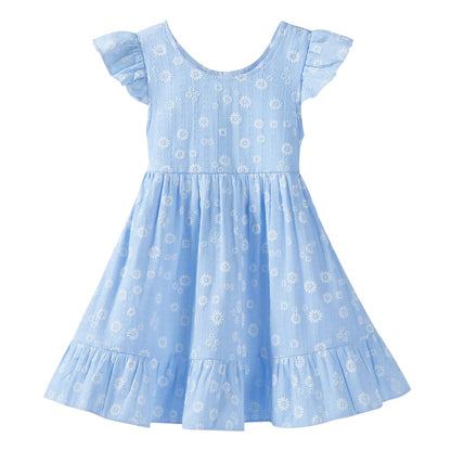 Toddler Girls Backless Cotton Floral Dress, Ruffle Flutter Sleeve,18M-6Y