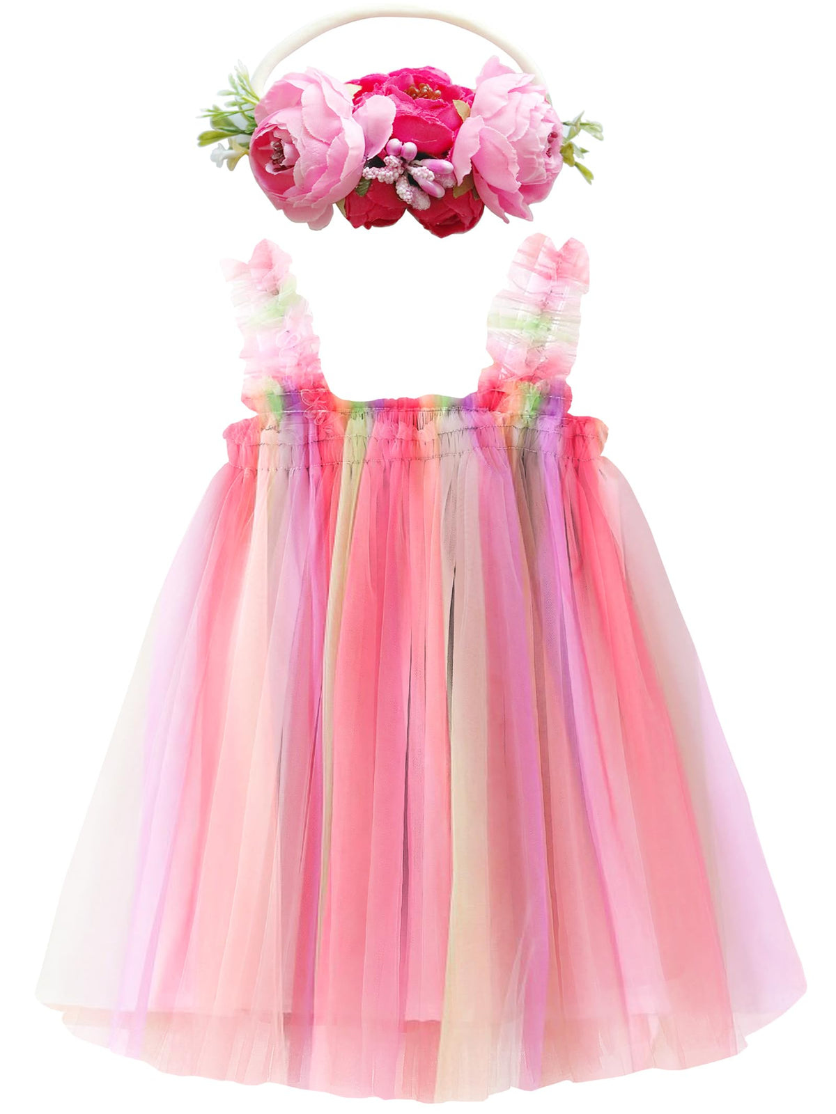 BGFKS Layered Tulle Tutu Dress for Toddler Girls,Baby Girl Rainbow Tutu Princess Skirt Set with Flower Headband.