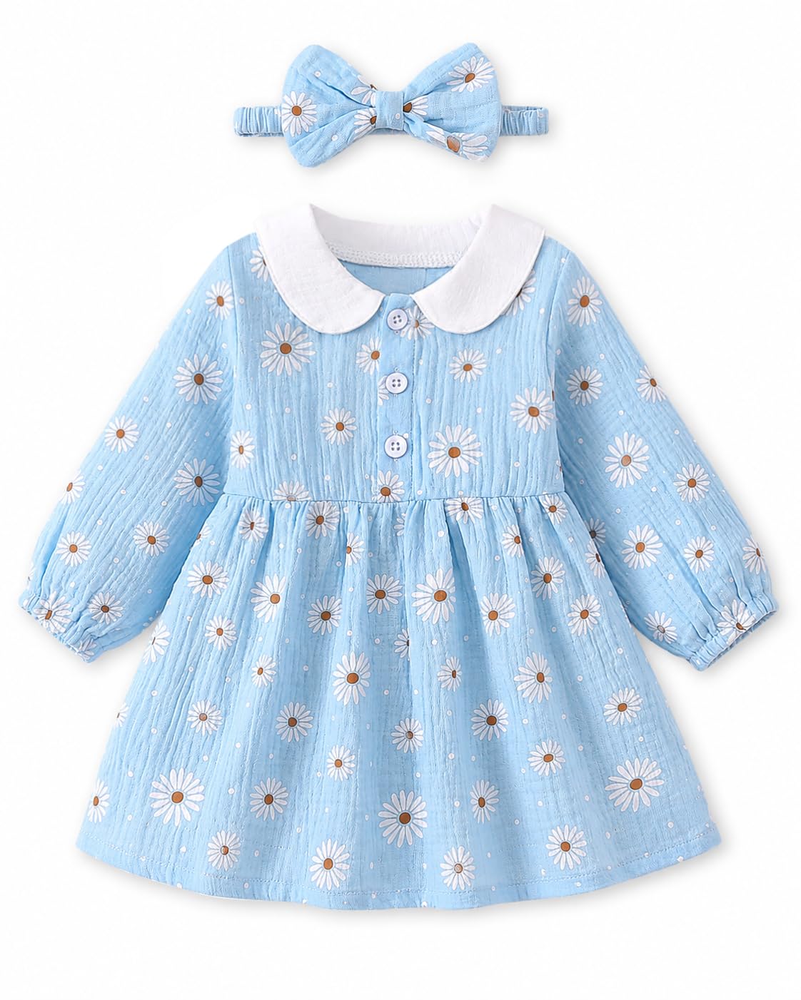 Renotemy Baby Girl Dress Fall Button Peter Pan Collar Floral Dresses 3M-3T