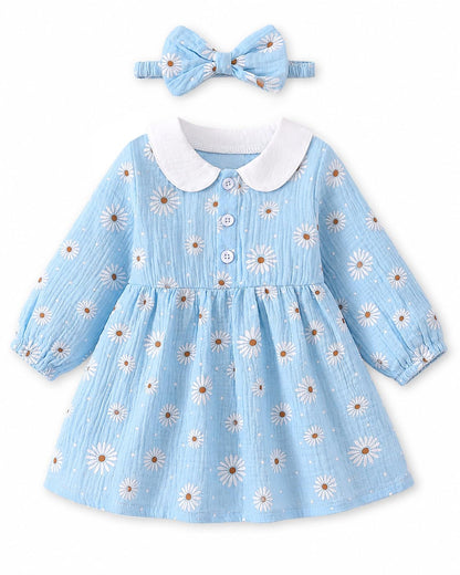 Renotemy Baby Girl Dress Fall Button Peter Pan Collar Floral Dresses 3M-3T