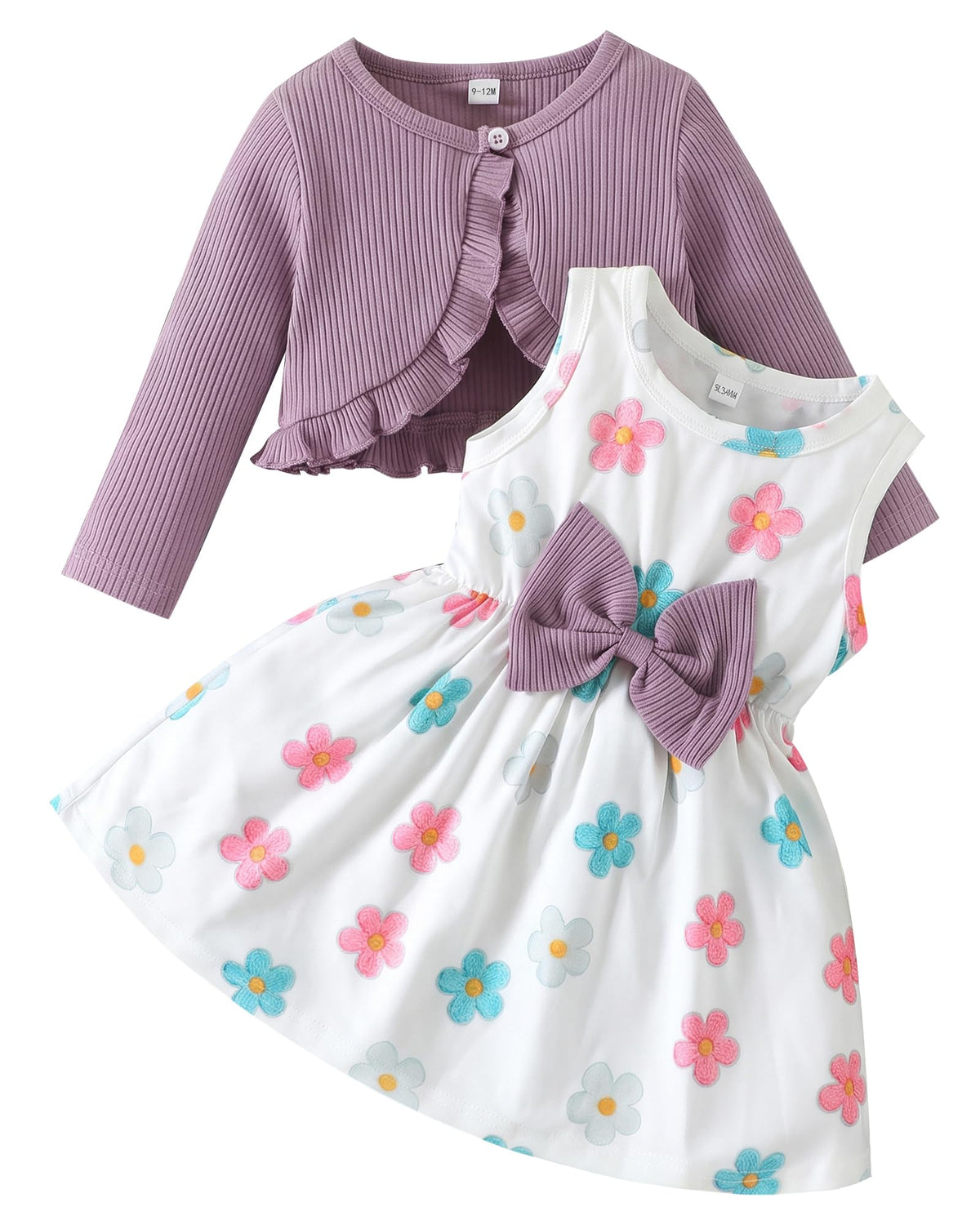 Rosibel Toddler Baby Girls Dress and Cotton Cardigan Set for 6M-3T