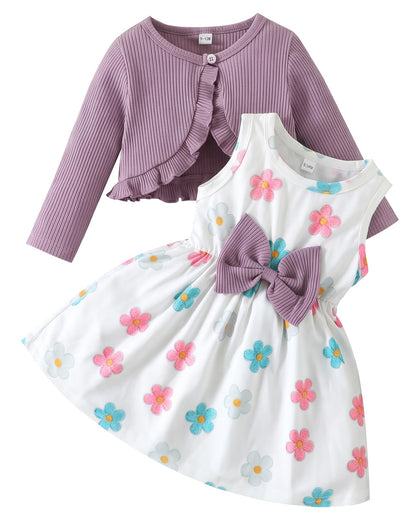 Rosibel Toddler Baby Girls Dress and Cotton Cardigan Set for 6M-3T