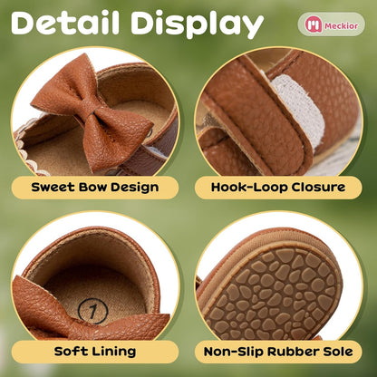 Meckior Infant Baby Girls Soft Sole Bowknot Princess Wedding Dress Mary Jane Flats Prewalker Newborn Light Baby Sneaker Shoes