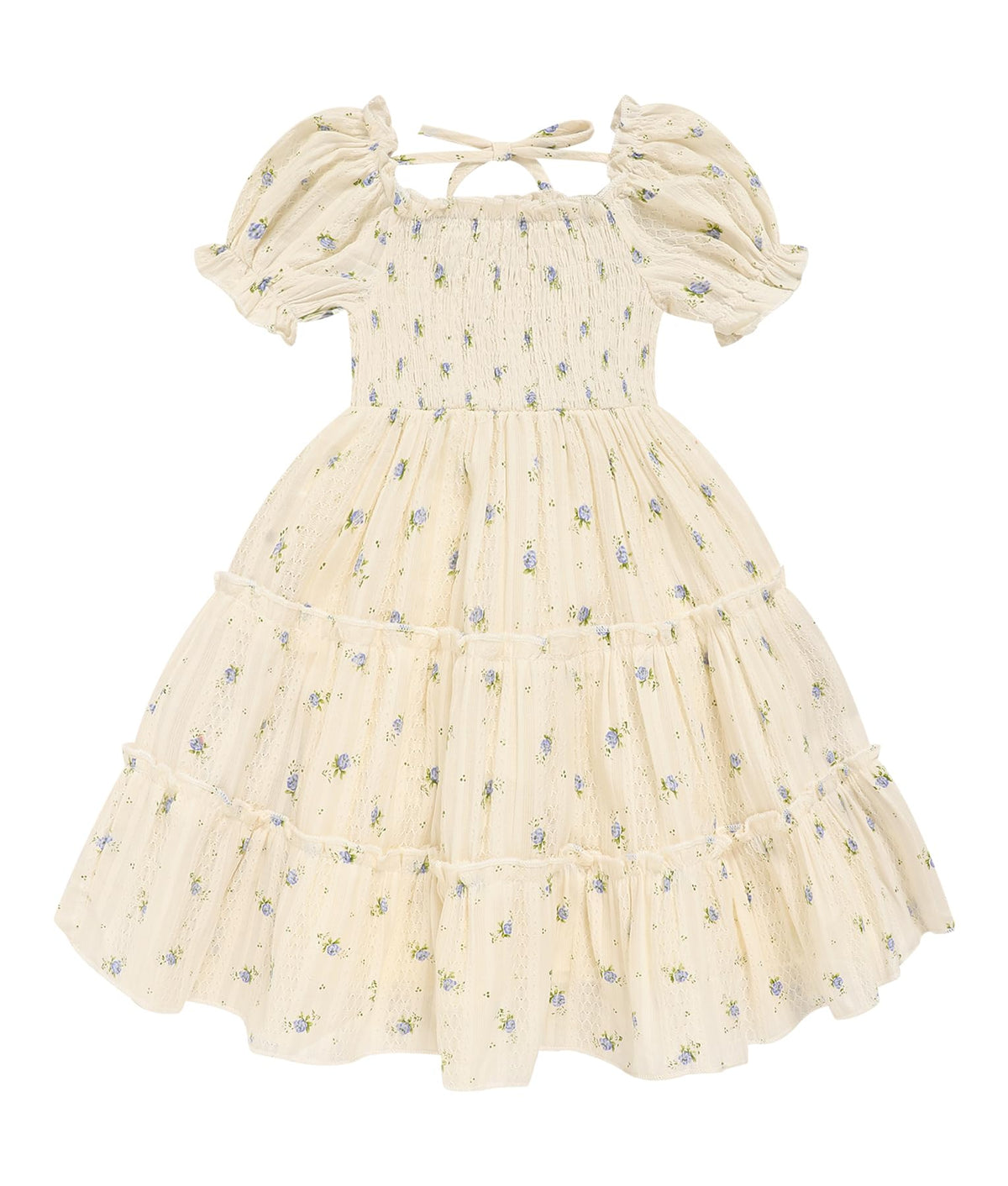 Toddler Girl Dress Short Sleeve Kids Floral Smocked Square Neck Beach Sundress | Summer Fashion Dresses 2-7Y