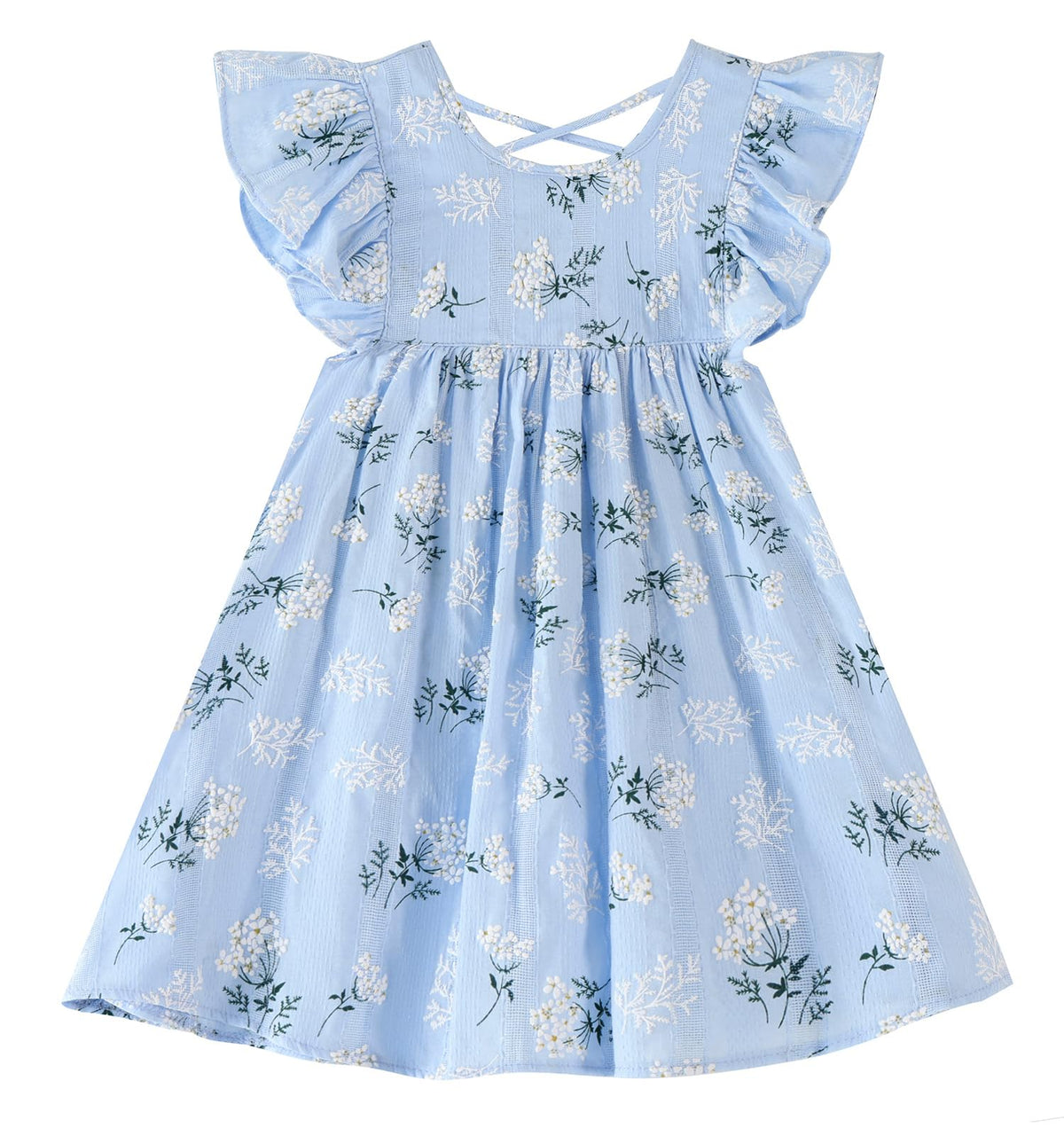 GSVIBK Girls Linen Cotton Dress Flutter Sleeve Back Cross Dress Toddler A-Line Skater Dress Baby Girl Halter Casual Sundress