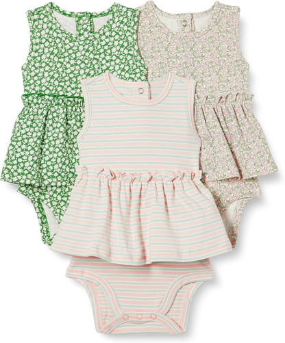 Amazon Essentials Baby Girls' Sleeveless Bodysuit Dress, Pack of 3
