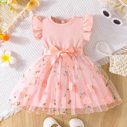 Toddler Baby Girls Tulle Tutu Dress Ruffle Sleeve Fluffy Dresses Cute Summer Sundress for Party Beach Casual