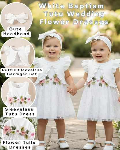 Renotemy Newborn Baby Girl Flower Dress Toddler Boho Tutu Tulle Dress Princess Wedding Birthday Party Dresses for Girls 3M-3T