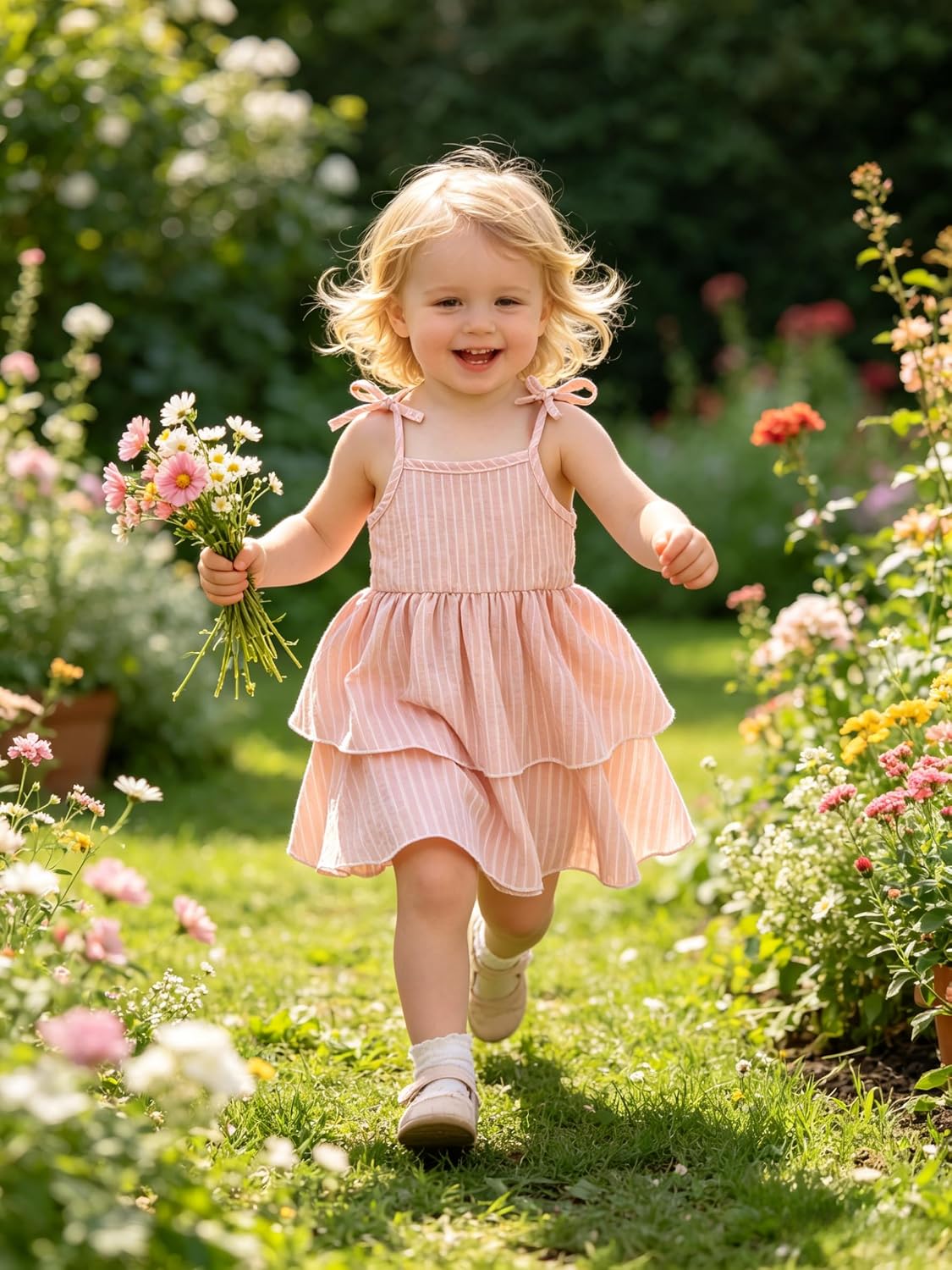 Happy Town Infant Baby Girl Dress Sleeveless Tiered Floral Strap Dresses Toddler Summer Sundress Clothes