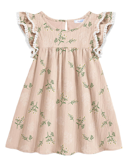 Arshiner Girls Summer Dress Toddler Ruffle Sleeve Dresses Kids Swing Casual Beach Boho Sundress with Pockets for 1-7t