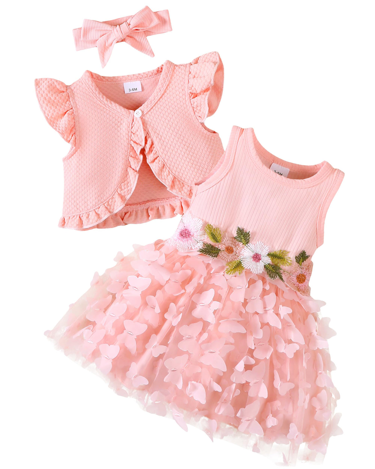 Renotemy Newborn Baby Girl Flower Dress Toddler Boho Tutu Tulle Dress Princess Wedding Birthday Party Dresses for Girls 3M-3T