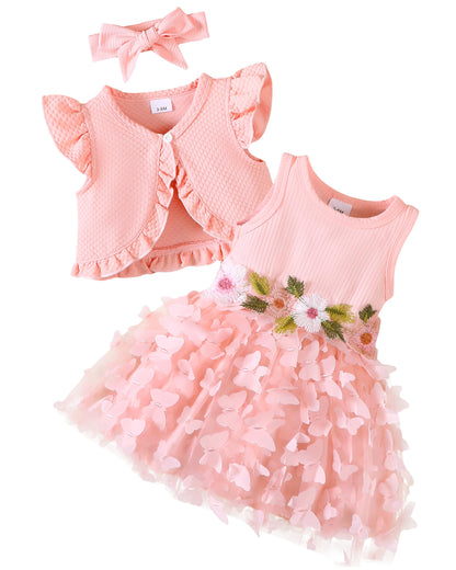 Renotemy Newborn Baby Girl Flower Dress Toddler Boho Tutu Tulle Dress Princess Wedding Birthday Party Dresses for Girls 3M-3T