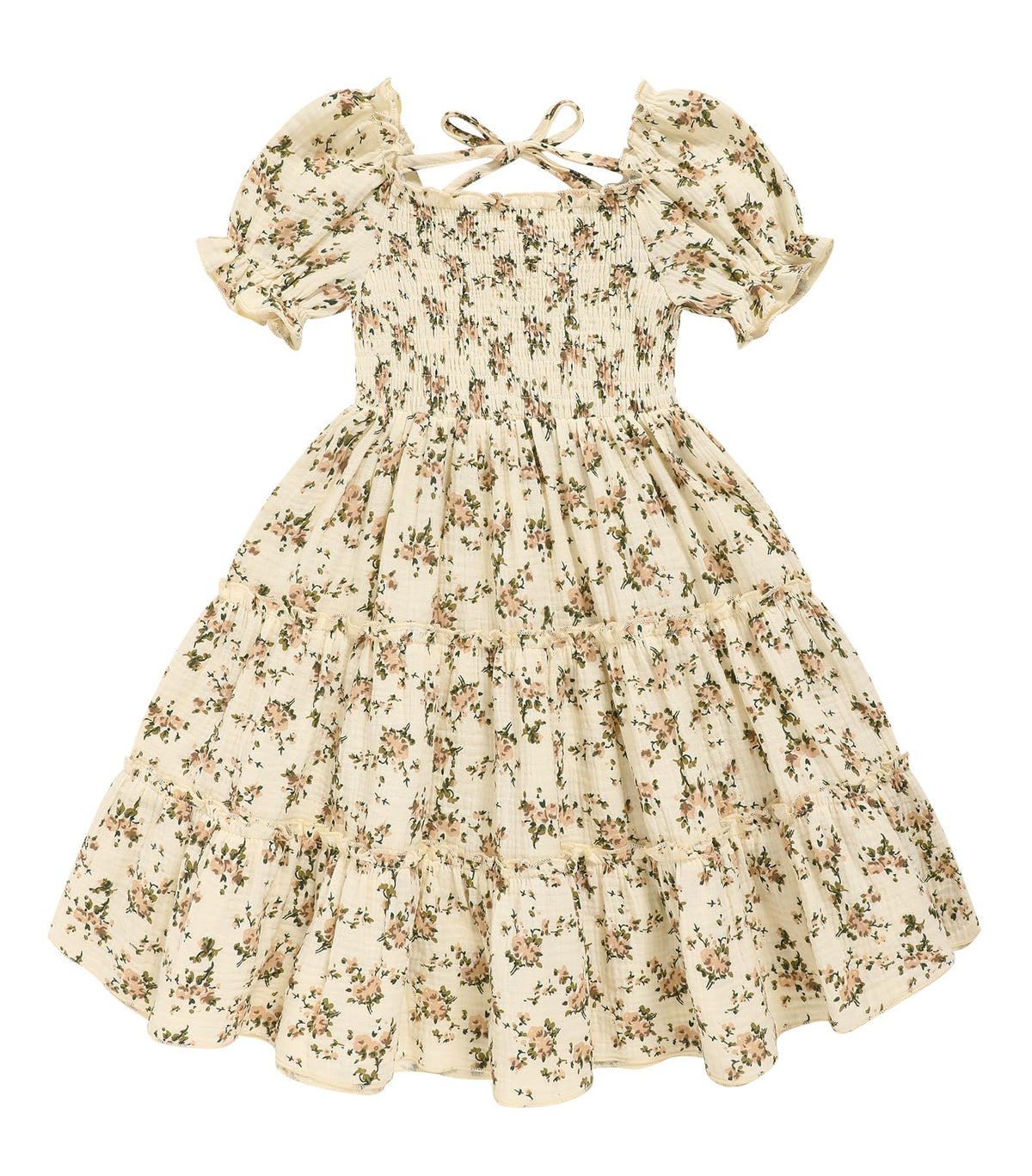 Toddler Girl Dress Short Sleeve Kids Floral Smocked Square Neck Beach Sundress | Summer Fashion Dresses 2-7Y