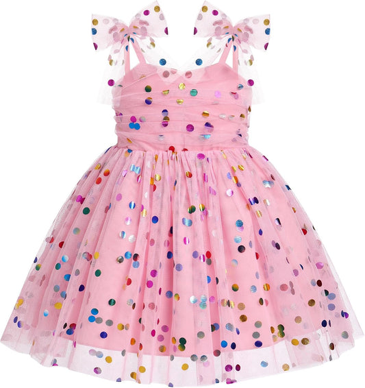 IMEKIS Toddler Baby Girl Birthday Princess Dress Shiny Confetti Boho Rainbow Cake Smash Photo Shoot Outfit for 1-6T
