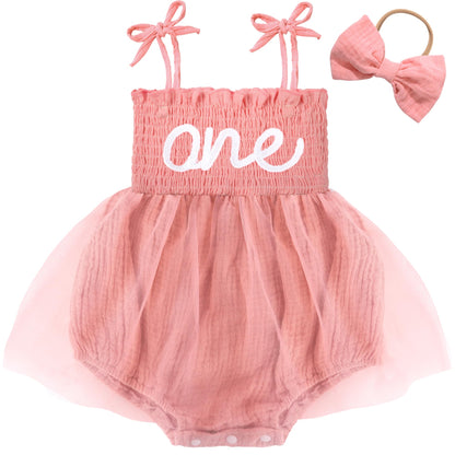 HONGTEYA Baby Girl 1st Birthday Outfit First Romper Tulle Dress Gifts