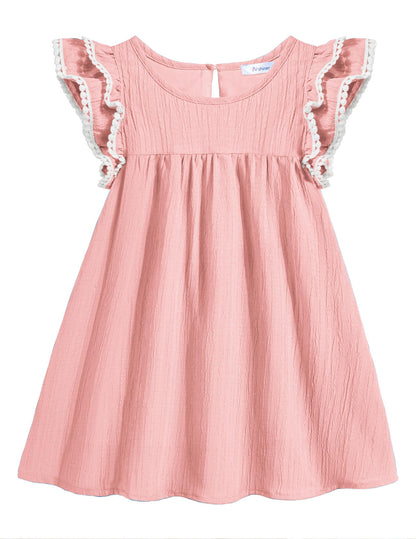 Arshiner Girls Summer Dress Toddler Ruffle Sleeve Dresses Kids Swing Casual Beach Boho Sundress with Pockets for 1-7t