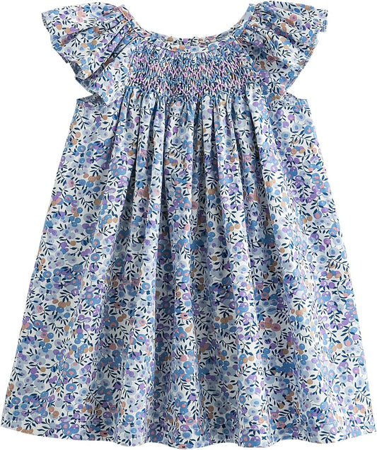 Simplee kids Baby Girl Smocked Dress Summer Casual Short Sleeve Dresses Floral Print Sundress Princess Dress for Toddlers
