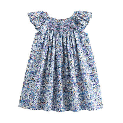 Simplee kids Baby Girl Smocked Dress Summer Casual Short Sleeve Dresses Floral Print Sundress Princess Dress for Toddlers