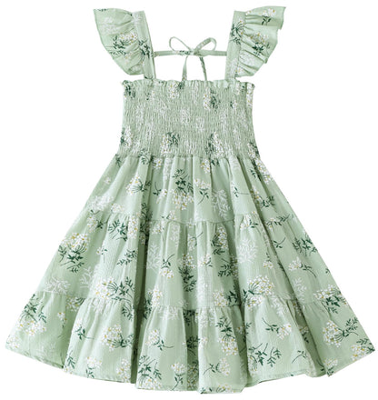 Toddler Dress Baby Girls Cotton Linen Ruffle Sleeve Tiered Swing Casual Summer Boho Dresses