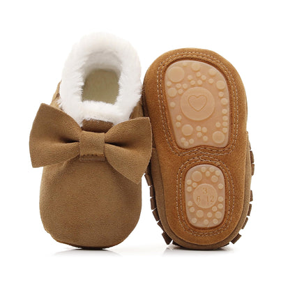 HONGTEYA Baby Moccasins with Fur Fleece Rubber Soles Warm Snow Boots Leather Baby Shoes for Boys Girls