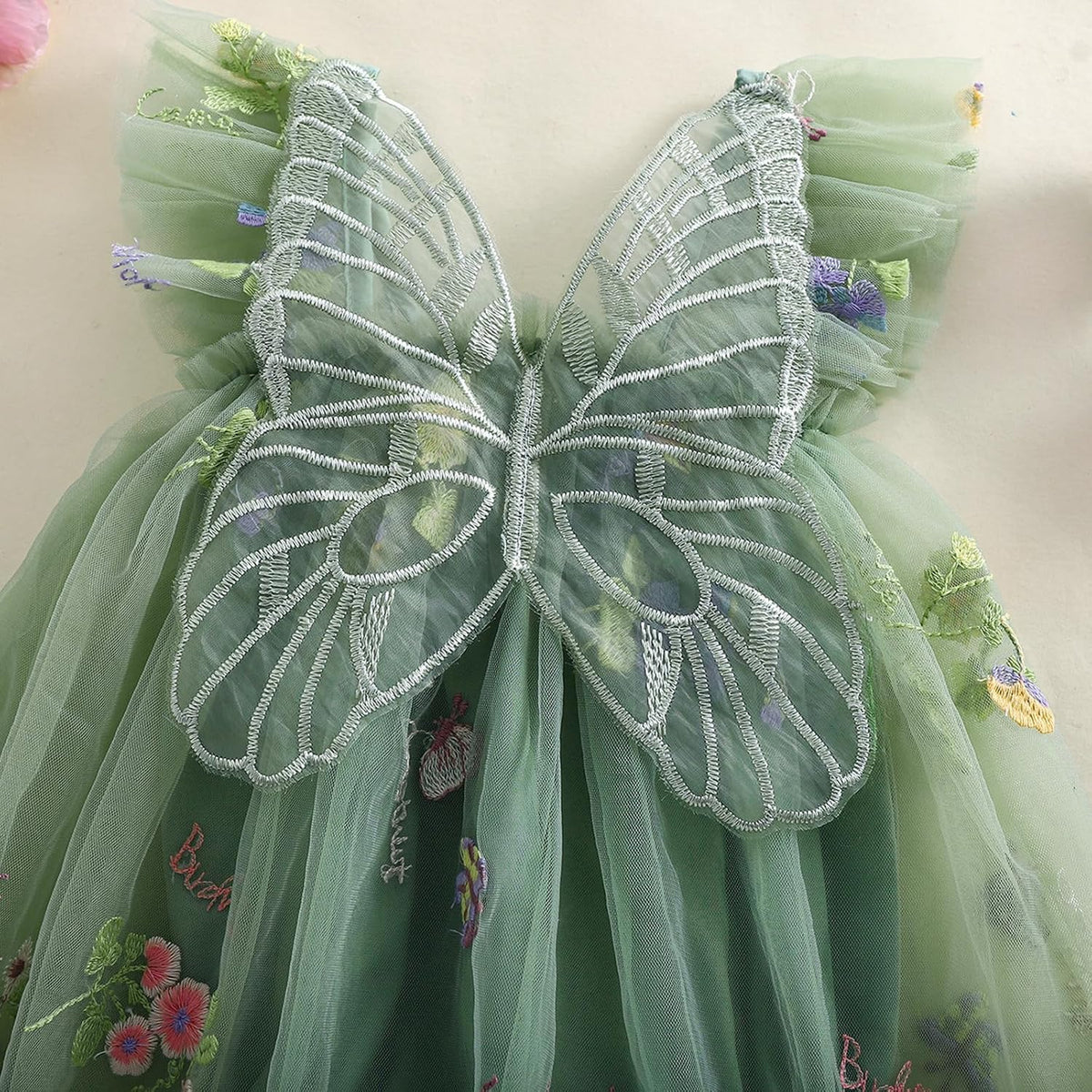 Infant Newborn Baby Girl Outfit Mesh Tulle Flower Butterfly Princess Dress