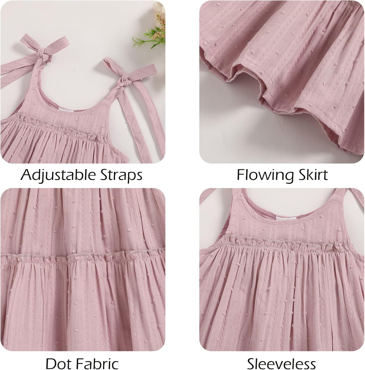 Toddler Baby Girl Summer Dress - Sleeveless Dot Tiered Sundress with Adjustable Tie-Shoulders for Beach, Party, Photos