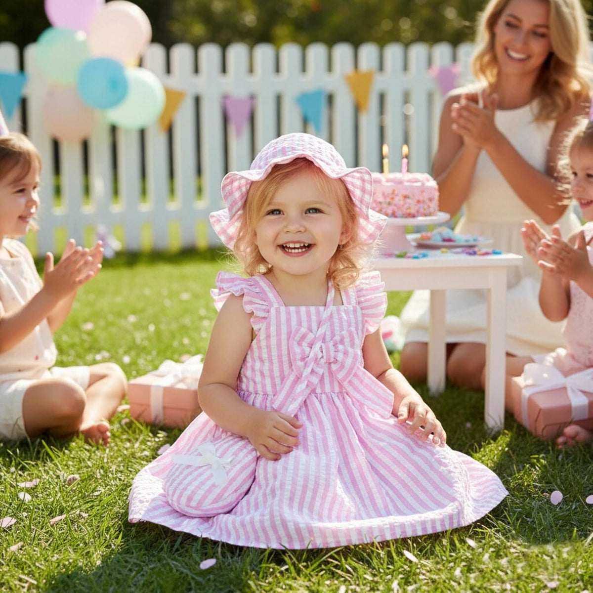 Renotemy Infant Baby Girl Summer Dress Ruffle Flutter Sleeve Bowknot Sundress Gifts Casual Clothes Outfits with Hat and Bag
