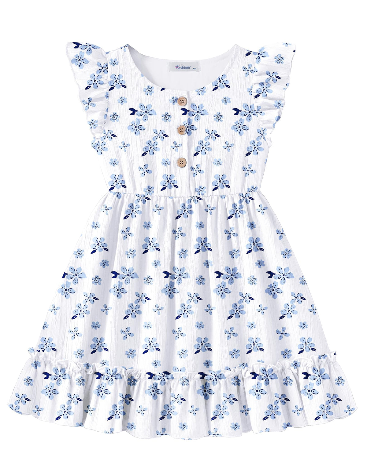 Arshiner Toddler Girls Dress Ruffle Sleeveless Button Down Dresses Summer Beach Casual Sundress with Pocket for 1-7Y