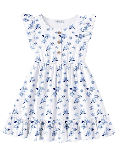 Arshiner Toddler Girls Dress Ruffle Sleeveless Button Down Dresses Summer Beach Casual Sundress with Pocket for 1-7Y