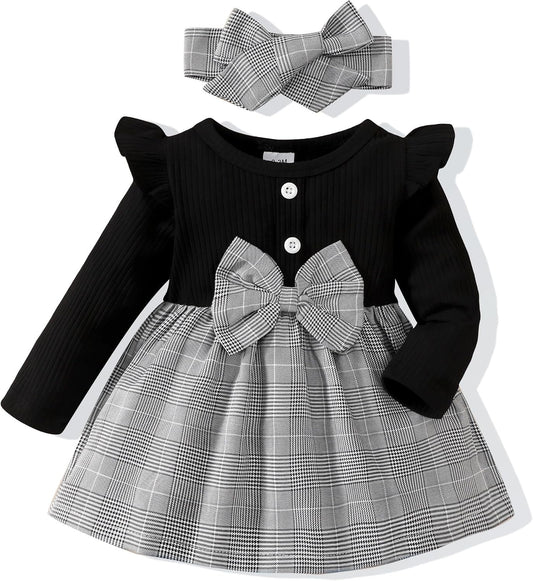 SODLON Newborn Baby Girl Dresses Infant Clothes Fall Winter Outfits 0-18M