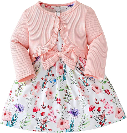 Rosibel Toddler Baby Girls Dress and Cotton Cardigan Set for 6M-3T