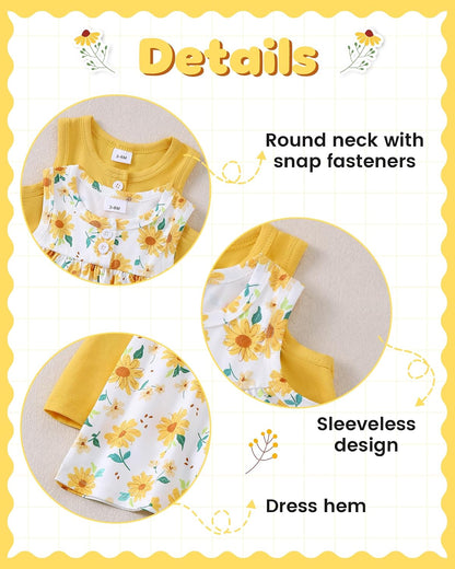 Baby Girl Dress Clothes 2-Pack Sleeveless Solid Printed Cute Baby Dresses