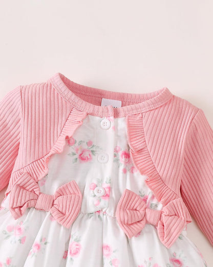 Renotemy Baby Girl Dress Fall Button Bow Outfits Toddler Clothes 3M-3T