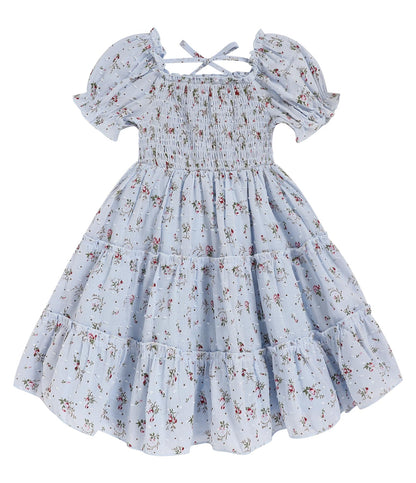 Toddler Girl Dress Short Sleeve Kids Floral Smocked Square Neck Beach Sundress | Summer Fashion Dresses 2-7Y