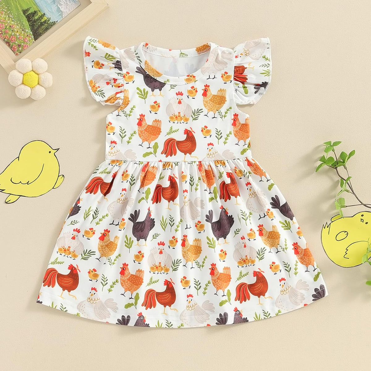 Toddler Baby Girls' Dresses Kid Little Girls Summer Outfit Casual Cartoon Round Neck A-Line Beach Dresses